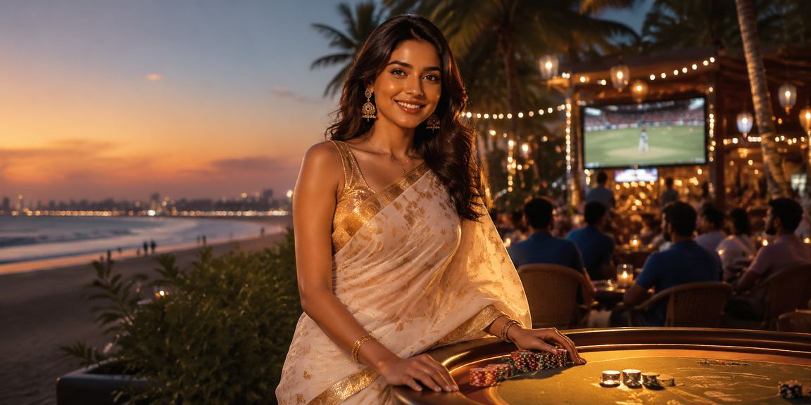 Marina Beach in Chennai at sunset with cricket and betting ambiance